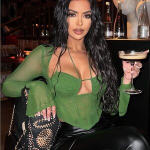 Green Sheer Long Sleeve Top
